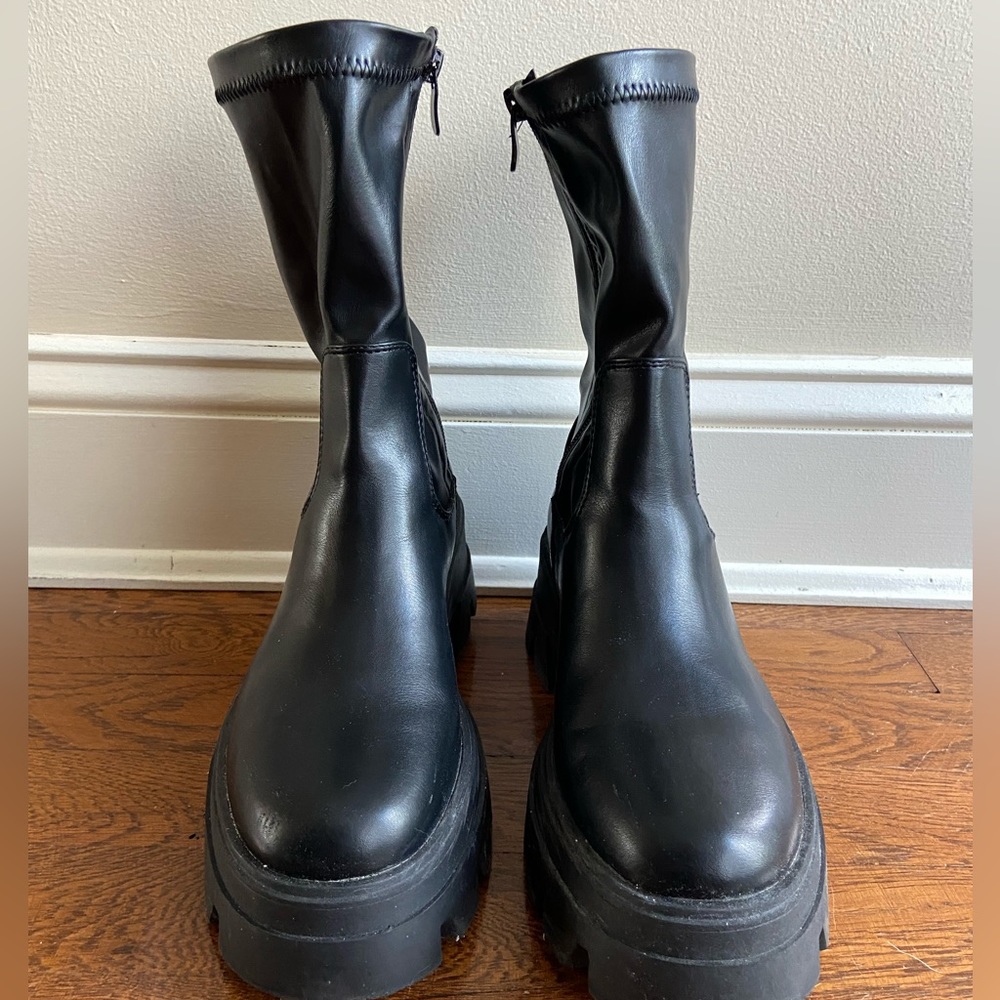 Black Platform Sock Boots with Zipper